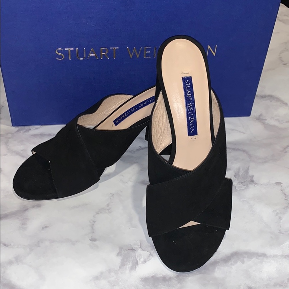 Stuart Weitzman open toe block heel mules size 4
